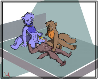 anal anthro balls bed bedroom black_eyes blue_body blue_ears blue_fur blue_hair blue_tail bodily_fluids brown_body brown_ears brown_fur brown_hair brown_nose brown_pawpads brown_tail brown_tuft chest_tuft collar cum cum_on_belly cum_on_body cum_on_chest ejaculation facesitting fur furniture genital_fluids genitals grey_nose group hair hand_on_penis handjob hands_on_legs looking_at_another looking_pleasured lying male male/male male_rimmed male_rimming male_rimming_male multicolored_body multicolored_fur on_back on_bed oral orange_body orange_fur orgasm pawpads penile penis rimmer_receiving_handjob rimming rimming_male sex sitting sitting_on_another sitting_on_bed smile spiked_collar spikes tail text three-quarter_view trio tuft two_tone_body two_tone_fur iblit housepets! breel_(housepets!) keene_(housepets!) negabreel_(housepets!) domestic_ferret gulonine mammal marten mustelid musteline pine_marten true_musteline weasel 2025 artist_name digital_media_(artwork) hi_res