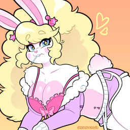 anthro athletic_wear big_breasts big_hair blonde_hair blue_eyes bottomwear bra breasts buckteeth cleavage clothed clothed_anthro clothed_female clothing countershade_breasts countershade_torso countershading eyeshadow female female_anthro fluffy fluffy_hair fur gym_bottomwear gym_shorts hair hotpants jacket lollipop_in_mouth long_hair looking_at_viewer lying makeup mascara midriff navel navel_piercing on_side piercing pink_body pink_bra pink_cheeks pink_clothing pink_countershading pink_eyeshadow pink_underwear purple_clothing purple_jacket purple_topwear shorts solo tail teeth text thick_thighs topwear underwear white_body white_fur wide_hips shyshyoctavia cupcake_(shyshyoctavia) lagomorph leporid mammal rabbit 1:1 2025 artist_name digital_drawing_(artwork) digital_media_(artwork) hi_res
