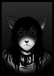 anthro black_hair blood bodily_fluids female gore hair looking_at_viewer medium_hair solo hladilnik carol_(hladilnik) canid canine canis domestic_dog ghost mammal spirit hi_res monochrome sketch