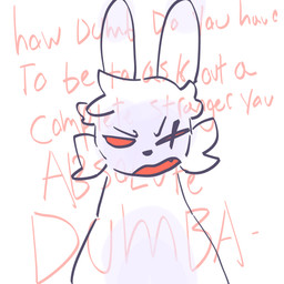 1_eye 3_eyes angry dialogue fur male multi_eye orange_eyes solo text white_body white_fur bippppy rain_world videocult fan_character unoyami_(bippppy) slugcat 1:1 english_text hi_res
