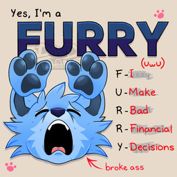 ambiguous_form ambiguous_gender black_inner_ear black_pawpads blue_body blue_ears blue_fur blue_nose disembodied_hand eyes_closed footprint fur open_mouth pawpads pawprint pink_tongue simple_background solo tan_background teeth text tongue david_toons canid canine mammal 1:1 2026 digital_media_(artwork) english_text hi_res watermark
