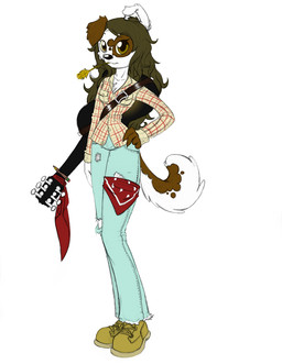 acoustic_guitar anthro bottomwear brown_eyes brown_hair clothing denim denim_bottomwear denim_clothing female guitar hair jeans musical_instrument pants plucked_string_instrument simple_background solo string_instrument titi canid canine canis domestic_dog mammal hi_res