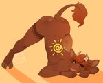 anthro ass_up biped breasts brown_body brown_fur butt female fur hair hooves horn jack-o'_pose looking_at_viewer markings nude pose simple_background smile solo coffaefox ailith_(coffaefox) bovid bovine cattle mammal 2021 absurd_res hi_res