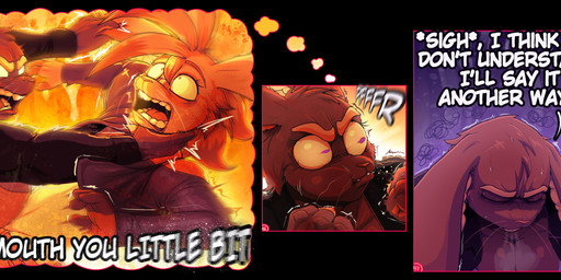 angry angry_eyebrows anthro asphyxiation attack big_breasts black_clothing black_jacket black_topwear breasts brown_body brown_fur buckteeth choking clothing dialogue duo female fight frustrated fur imagination jacket muscular muscular_female purple_eyes teeth text thought_bubble topwear violence white_eyes yellow_body softbunnyhouse cleonoris_saris fatima_coco lagomorph leporid mammal rabbit absurd_res comic digital_drawing_(artwork) digital_media_(artwork) hi_res multiple_scenes