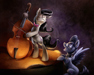 black_hair bow_(feature) bow_tie bowed_string_instrument cello collar cutie_mark duo eyewear feathered_wings feathers female feral glasses hair male musical_instrument string_instrument wings tsitra360 friendship_is_magic hasbro my_little_pony mythology fan_character octavia_(mlp) earth_pony equid equine horse mammal mythological_creature mythological_equine pegasus pony 2015