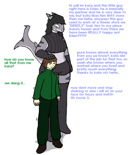 anthro blush dialogue duo female grabbing_head human_on_anthro imminent_oral interspecies larger_female male male/female nervous simple_background size_difference smaller_human smaller_male smile standing tail taller_anthro text xerg-7 eden_(xerg-7) kara_(xerg-7) aquatic fish human mammal shark english_text hi_res