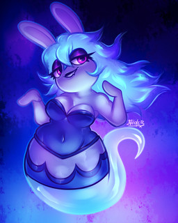 anthro blue_hair breasts cleavage clothed clothed_anthro clothed_female clothing fangs female female_anthro fur hair legless light lipstick long_ears long_hair makeup solo teeth thick_thighs tight_clothing white_body white_fur wide_hips nicole_schroom mario_bros mario_plus_rabbids_sparks_of_hope nintendo raving_rabbids rayman_(series) ubisoft midnite_(mario_plus_rabbids) spark_hunter ghost hybrid lagomorph mammal rabbid spirit 2022 4:5 colored crossover digital_drawing_(artwork) digital_media_(artwork) hi_res lighting shaded
