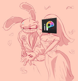 4_fingers anthro clothing dress duo female fingers flower gloves handwear male plant smile wedding wedding_clothing wedding_dress rabbit5gamer ibispaint_(copyright) lagomorph leporid mammal rabbit hi_res