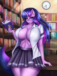 analog_clock anthro book bottomwear clock clothing eyebrows eyelashes female fingers furgonomics holding_book holding_object horn inside library looking_at_viewer purple_eyes skirt solo tail tail_through_skirt wall_clock ashimaroo friendship_is_magic hasbro my_little_pony mythology twilight_sparkle_(mlp) equid equine mammal mythological_creature mythological_equine unicorn 2021 3:4 absurd_res digital_media_(artwork) hi_res