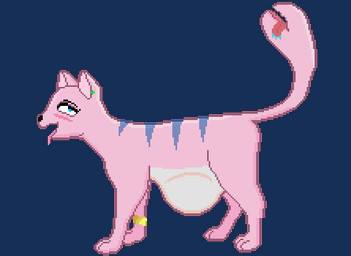 ambiguous_gender animated_gif bloated blush bodily_fluids bouncing drooling ear_piercing eyeshadow feral fully_inside fur looking_pleasured makeup piercing pink_body pink_fur purple_stripes saliva solo stripes tail tail_mouth tongue tongue_out unseen_prey unusual_anatomy unusual_tail vore vorochi kimiko_kimura animated low_res short_playtime