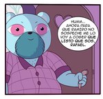 anthro beard belly black_nose blue_body clothing dialogue facial_hair humanoid_hands male mature_male overweight overweight_male parody pink_eyes shirt solo text topwear gtfo_imp que_listo_que_sos_goku unicorn_wars rafa_(unicorn_wars) bear mammal 2023 meme spanish_text translated