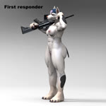 anthro clothing cropped_ears female police police_officer police_uniform solo uniform bambookat canid canine canis domestic_dog mammal pit_bull 1:1 3d_(artwork) animated digital_media_(artwork) long_playtime no_sound turntable_(animation) webm