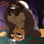 anthro biceps bodily_fluids cum cum_in_food cum_in_pumpkin detailed_background erection food food_fetish food_penetration food_play fruit fur genital_fluids genitals holidays humanoid_genitalia humanoid_penis improvised_sex_toy jack-o'-lantern male muscular muscular_anthro muscular_male nipples paws pecs penetrating_pumpkin penetration penis plant pumpkin pumpkin_masturbation ring_piercing sex smile solo artslionbear halloween dillon_saenz bear felid hybrid lion mammal pantherine 1:1 absurd_res digital_media_(artwork) hi_res