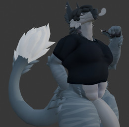 anthro big_butt big_penis big_tail black_clothing black_shirt black_topwear bottomless bottomless_male butt clothed clothing eyes_closed fluffy fur genitals gesture grey_body hand_gesture huge_penis male partially_clothed penis pointing pointing_at_self shirt solo t-shirt tail thick_thighs topwear white_body white_fur anaroth mythology gravel_(anaroth) dragon furred_dragon furred_scalie mammal mythological_creature mythological_scalie scalie 3d_(artwork) digital_media_(artwork) hi_res