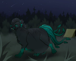 abdominal_bulge ambiguous_gender belly big_belly camping camping_tent feral feral_pred forest forest_background hanging_belly licking licking_lips multi_tail nature nature_background night onomatopoeia open_mouth oral_vore paw_on_belly plant solo sound_effects tail teeth text tongue tongue_out tree vore makar-ro nintendo pokemon generation_1_pokemon ninetales pokemon_(species) absurd_res hi_res
