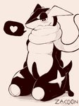 2018 anthro bare_chest barefoot belly biped black_and_white black_text blush conditional_dnp digital_drawing_(artwork) digital_media_(artwork) feet fingers front_view generation_6_pokemon greninja half-closed_eyes heart_symbol kneeling line_art long_tongue looking_at_viewer male markings monochrome narrowed_eyes nintendo nude pokemon pokemon_(species) signature simple_background sketch slightly_chubby solo speech_bubble text three-quarter_view toes tongue unfinished white_background zackary911