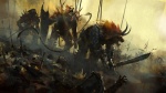 anthro battle group horn jaws male melee_weapon shield sword tail tail_tuft tuft war warrior weapon unknown_artist guild_wars charr felid human mammal wallpaper