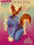 2023 3:4 anthro black_nose breasts brown_body brown_fur canid canine canis clothed clothing domestic_dog english_text female fur german_shepherd grimart herding_dog kneeling looking_at_viewer mammal pastoral_dog police police_officer police_uniform roxy_(trunchbull) solo text uniform