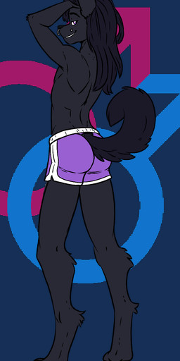 anthro black_body black_fur black_hair black_nose black_tail boxer_briefs boxer_briefs_only cheek_piercing claws clothed clothing colored_claws colored_nails ear_piercing facial_piercing fur gender_symbol hair male male/male_symbol male_symbol nails nose_piercing piercing pink_claws purple_eyes sexuality_symbol solo symbol tail toe_claws topless underwear underwear_only f4ephantomii charlin_(f4ephantomii) canid canine canis domestic_dog mammal alpha_channel hi_res