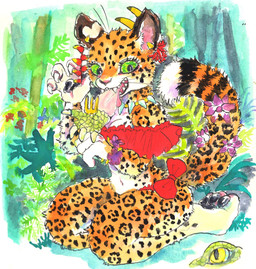accessory anthro bikini breasts claws clothed clothing ear_piercing ear_ring eating female flower flower_in_hair food forest fur green_eyes hair hair_accessory horn jewelry markings navel necklace open_mouth pawpads paws piercing plant ring_piercing solo spots spotted_body spotted_fur swimwear tail teeth tree two-piece_swimsuit kyokyota felid leopard mammal pantherine 2020 hi_res painting_(artwork) traditional_media_(artwork) watercolor_(artwork)