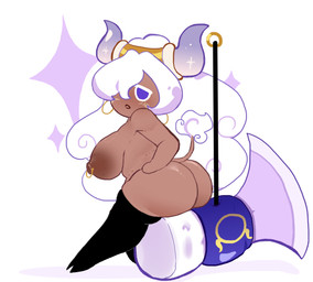 animal_tail areola big_breasts big_butt big_hair black_clothing black_legwear black_thigh_highs blue_eyes breasts brown_areola brown_body brown_nipples butt clothing ear_piercing ear_ring female hair hair_over_eye hooves horn legwear long_hair looking_at_viewer looking_back looking_back_at_viewer nipple_piercing nipples nude open_mouth piercing purple_horn ring_piercing simple_background sitting solo tail tail_tuft thigh_highs tuft white_background white_hair magpiered cookie_run taurus_cookie animal_humanoid bovid bovid_humanoid bovine bovine_humanoid cattle_humanoid cookie_(cookie_run) humanoid mammal mammal_humanoid absurd_res hi_res