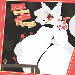 anthro belly_on_table big_butt black_nose bow_tie butt cheek_tuft clothing collar digestion digestion_noises ear_piercing eyebrows eyewear facial_tuft fatal_vore fluffy fluffy_ears fluffy_tail fur furniture glasses glistening golden_claws heart_symbol holding_belly holidays male male/male mostly_nude pawpads piercing potion rumbling_stomach slightly_chubby sloshing_belly standing swept_hair table tail talking_to_prey thick_eyebrows thick_thighs thong tuft underwear vore white_body white_fur sushipaw valentine's_day byte_(sushipaw) canid canine mammal 1:1 hi_res