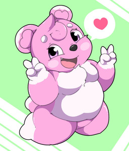 anthro belly biped chibi fur heart_symbol kemono overweight pink_body pink_eyes pink_fur simple_background solo white_body white_fur kusosensei bear mammal 2020 hi_res