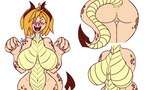 anthro big_breasts blonde_hair blush blush_lines breasts brown_horn countershade_breasts countershade_neck countershade_scales countershade_tail countershade_torso countershading fangs featureless_breasts featureless_crotch female hair horn huge_breasts navel non-mammal_breasts nude open_mouth orange_hair scales simple_background solo spade_tail tail tan_body tan_scales teeth ventral_scales white_background xd yellow_body yellow_countershading yellow_scales draco's_proyects mythology dragon mythological_creature mythological_scalie scalie 5:3 hi_res model_sheet