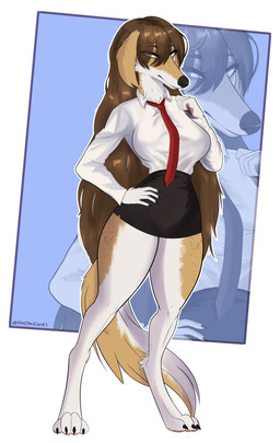 4_toes 5_fingers abstract_background anthro big_breasts big_butt black_nose blue_eyes bottomwear breasts brown_hair butt clothing curvy_figure digitigrade feet female fingers freckled_butt freckled_face freckled_legs freckled_thighs freckles front_view fur glistening glistening_body glistening_eyes glistening_hair hair hourglass_figure long_hair long_snout long_tail markings mole_(marking) multicolored_body multicolored_fur multiple_poses nails necktie pawpads pose red_necktie secretary secretary_outfit shirt skirt snout solo tail text thick_thighs toes topwear tuft white_body white_clothing white_shirt white_topwear yellow_body doctorcure anastasia_(doctorcure) borzoi canid canine canis domestic_dog hunting_dog mammal sighthound 2025 absurd_res artist_name digital_drawing_(artwork) digital_media_(artwork) english_text hi_res model_sheet shaded signature