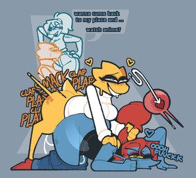 anthro big_butt bodily_fluids butt canon_couple clothed clothed_sex clothing cum cum_in_vagina cum_inside doggystyle duo eye_patch eyelashes eyewear female from_behind_position genital_fluids gynomorph gynomorph/female gynomorph_penetrating hair hand_on_hip hand_on_shoulder happy happy_sex heart_symbol holding_hair impregnation internal intersex intersex/female intersex_penetrating looking_pleasured ovum penetration plap romantic romantic_couple sex simple_background size_difference smaller_on_top speech_bubble sperm_cell touching_hair xenopavilia undertale undertale_(series) alphys undyne fish marine reptile scalie trans_(lore) trans_woman_(lore)