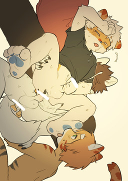 4_toes 5_fingers adolescent adolescent_on_adolescent anal anal_fingering anal_penetration anthro anthro_fingered anthro_fingering anthro_fingering_anthro anthro_on_anthro anthro_penetrated anthro_penetrating anthro_penetrating_anthro anus balls barefoot black_claws blue_nose blue_pawpads bodily_fluids bottomless brown_hair butt claws clothed clothing countershading cum cum_while_penetrated cumshot curling_toes ejaculation erection eyes_closed feet fingering fingers foot_fetish foot_lick foot_play fur genital_fluids genitals green_eyes group hair hindpaw humanoid_genitalia humanoid_penis interspecies kemono licking looking_pleasured male male/male male_fingering_male male_penetrated male_penetrating male_penetrating_male masturbating_while_penetrated masturbation navel nude orange_body orange_fur orange_hair pawpads paws penetration penile penile_masturbation penile_penetration penis penis_in_ass plantigrade sex shota soles spread_legs spreading sweat sweaty_feet tail toes tongue tongue_out white_body white_countershading white_fur white_hair young young_anthro young_male young_on_young milkybot enma_(enmapsycho) hu_ku_li_(milkybot) canid canine canis domestic_cat domestic_dog felid feline felis mammal 2021 absurd_res character_request hi_res