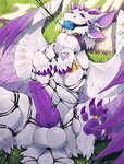 4_ears animal_genitalia balls bound claws erection feral fur gag genitals grass horn knot looking_at_viewer male multi_ear pawpads penis pink_eyes pink_horn plant purple_claws purple_knot purple_pawpads purple_penis sheath solo white_body white_fur anora_drakon mythology kirion_pegu dragon furred_dragon furred_scalie mythological_creature mythological_scalie scalie hi_res