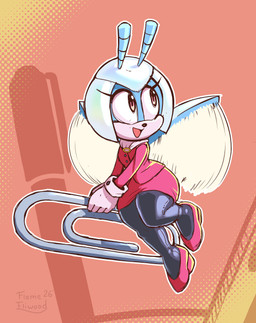 antennae_(anatomy) anthro black_clothing black_leggings black_legwear black_nose blue_body bottom_heavy breasts brooch clothing collared_shirt dotted_background dress_shirt eyelashes female flying footwear gloves handwear headgear headwear high_heels holding_object huge_hips insect_wings leggings legwear long_eyelashes open_mouth open_smile orange_background orange_eyes paper_clip pattern_background pen_(object) pink_clothing pink_dress_shirt pink_footwear pink_high_heels pink_shirt pink_topwear shirt shoes simple_background small_breasts smile solo thick_thighs topwear white_clothing white_face white_gloves white_handwear wide_hips wings flame_eliwood idw_publishing sega sonic_the_hedgehog_(comics) sonic_the_hedgehog_(idw) sonic_the_hedgehog_(series) jewel_the_beetle arthropod beetle insect 2026 absurd_res dated hi_res signature