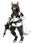 angry anthro assault_rifle belt brown_hair clock clothing female fur gloves gun hair handwear knife long_hair looking_at_viewer m4a1 mask ranged_weapon rifle skull_mask solo thick_thighs underwear watch weapon white_body white_fur wristwatch zipper 9live activision call_of_duty fan_character canid canine fox mammal hi_res