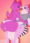 anthro big_butt blush bra butt clothing curvy_figure duo female female/female hug legwear panties smile thick_thighs thigh_highs underwear voluptuous wide_hips wings tsudamaku lacy_(blazethefox) penny_(blazethefox) bat felid mammal pantherine tiger hi_res