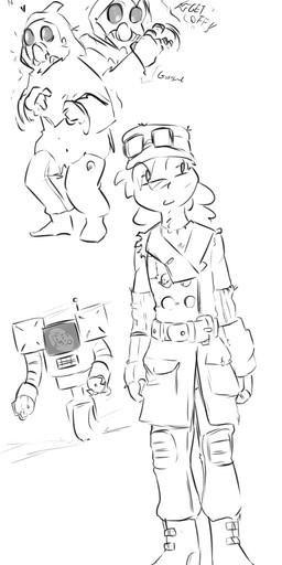 anthro arm_warmers armwear boots clothed clothing eyewear female footwear fully_clothed gas_mask goggles group hair mask ponytail shoes toony spinater fallout microsoft jay_dweller deer mammal 2017 hi_res monochrome sketch