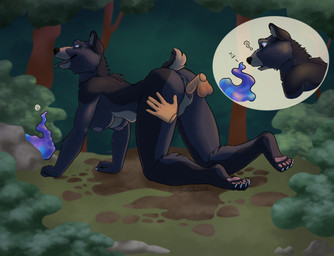 anthro big_breasts breasts breath doggystyle female from_behind_position genitals group human_on_anthro interspecies male male/female panting penetration sex slime trio vaginal vaginal_penetration vulva jackiethedoodler american_black_bear bear black_bear human mammal ursine