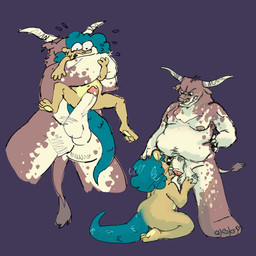 ambiguous_gender anthro breath duo gag gagged male male/ambiguous panting questionable_consent bisamrat bovid bovine cattle cricetid mammal muskrat rodent 1:1 hi_res