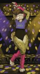 80's_theme anthro clothed clothing club dancing golden_star happy hi_res hyena legwear male mammal marsminer smile solo stockings
