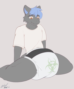 anthro biohazard_symbol clean_diaper clothing diaper front_view fur hazard_symbol looking_down male print_diaper shirt sitting smile solo symbol t-shirt topwear steelshark mythology dragon furred_dragon furred_scalie mythological_creature mythological_scalie scalie 5:6 absurd_res hi_res
