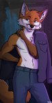 anthro blue_eyes clothing fur jacket male orange_body orange_fur shirtless shirtless_male topwear savaj_bunny scott_(scottthefox94) canid canine fox mammal hi_res