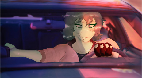 anthro black_clothing black_gloves black_handwear car clothing cosplay crossover_cosplay driving_car eyelashes female fingerless_gloves gloves green_body green_hair green_scales grey_eyes hair handwear inside_car inside_vehicle jacket medium_hair scales snout solo topwear vehicle white_clothing white_jacket white_topwear yellow_sclera autumnsnoise cavemanon_studios drive_(movie) i_wani_hug_that_gator olivia_halford ryan_gosling baryonyx dinosaur prehistoric_species reptile saurischian scalie spinosaurid theropod 2024 crossover digital_drawing_(artwork) digital_media_(artwork) hi_res