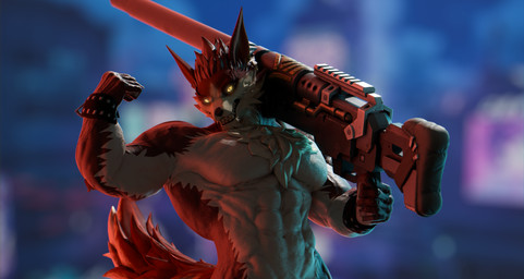 abs anthro biceps big_muscles body_hair chest_hair clothed clothing gun holding_object holding_weapon looking_at_viewer male muscular muscular_anthro ranged_weapon sharp_teeth solo teeth topless topless_male weapon mayb_owleeng camseven_(modeler) epic_games fortnite mythology lycan_west_(fortnite) canid canine canis mammal mythological_canine mythological_creature werecanid werecanine werecreature werewolf wolf absurd_res hi_res