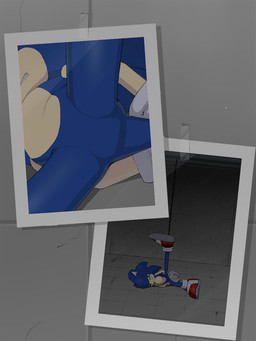ankles_tied anthro biped blue_body blue_fur bound captured clenched_teeth clothing crotch_focus crotch_shot featureless_crotch footwear fur gloves hands_behind_back hands_tied handwear lying male null on_side one_leg_up photo prison raised_leg shoes solo spread_legs spreading tape teeth kalk427 sega sonic_the_hedgehog_(series) sonic_the_hedgehog eulipotyphlan hedgehog mammal hi_res