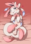 anus balls bed erection feral foreskin furniture genitals heart_symbol lying male on_back penis presenting small_penis solo tongue tongue_out yatosuke nintendo pokemon eeveelution generation_6_pokemon pokemon_(species) sylveon