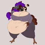 ambiguous_gender ambiguous_prey anthro beak belly big_belly big_breasts black_hair breasts duo eyes_closed feathers female female_pred fur grey_body grey_fur hair hand_on_belly hand_on_face hand_on_nose hand_on_snout huge_breasts hyper hyper_breasts midriff navel nipple_outline obese obese_female oral_vore overweight overweight_female purple_hair same_size_vore short_hair swallowing tan_body tan_feathers thick_thighs vore wide_hips knottytracker la_pavita_pechugona nintendo pokemon pavita_pechugona rhune_(badfurson) avian bird galliform generation_5_pokemon phasianid pokemon_(species) shiny_pokemon turkey zoroark 1:1 hi_res