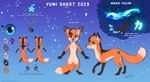 anthro blue_eyes dipstick_tail female female_symbol feral front_view fur gender_symbol markings orange_body orange_fur rear_view side_view symbol tail tail_markings text rukifox yumi_(yatofox) canid canine fox mammal shape_shifter english_text hi_res model_sheet