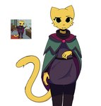 anthro cloak clothed clothing confusion female fur fur_tuft looking_at_viewer open_mouth outline pink_nose simple_background solo standing tail teeth topwear tuft yellow_body yellow_eyes yellow_fur jack_13245 microsoft prequel_adventure the_elder_scrolls katia_managan felid feline felis khajiit mammal digital_media_(artwork) hi_res reference_image