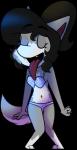 anthro bra clothing eyes_closed female long_tongue navel simple_background solo tongue tongue_out underwear chokoron_(artist) chokovit_(artist) marion_wells canid canine canis mammal wolf alpha_channel hi_res