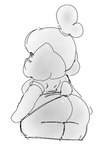 back_boob big_butt bottomwear breasts butt clothed clothing female floppy_ears hair raised_bottomwear raised_clothing raised_skirt rear_view short_tail simple_background skirt tail tied_hair white_background kofesmilk animal_crossing nintendo isabelle_(animal_crossing) canid canine canis domestic_dog mammal digital_drawing_(artwork) digital_media_(artwork) greyscale monochrome portrait three-quarter_portrait